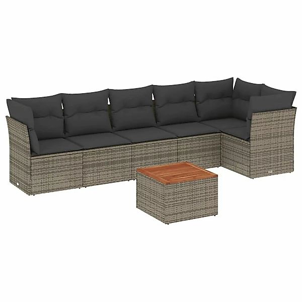 vidaXL 7-tlg Garten-Sofagarnitur mit Kissen Grau Poly Rattan Modell 144 günstig online kaufen