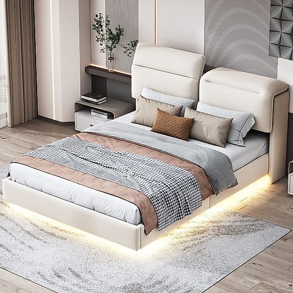 FUROKOY Stauraumbett Polsterbett Doppelbett mit LED-Beleuchtung günstig online kaufen