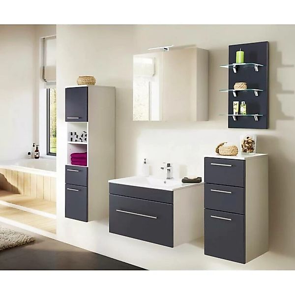 Badezimmermöbel Set mit Keramik-Waschtisch LAGOS-02 Seidenglanz anthrazit, günstig online kaufen