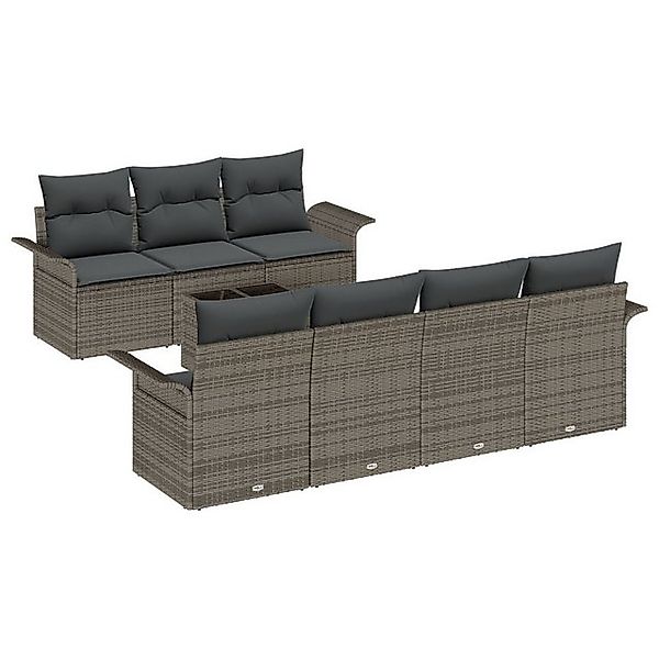 vidaXL Loungesofa 8-teiliges Garten-Sofa-Set mit Kissen Grau Poly-Rattan, 8 günstig online kaufen