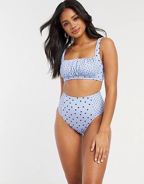 ASOS DESIGN – Bikinihose mit hohem Bund und Punktemuster-Mehrfarbig günstig online kaufen
