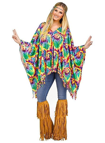 Fun World Hippie-Kostüm Hippie Batik Poncho - Kostümteil Fasching Karneval, günstig online kaufen