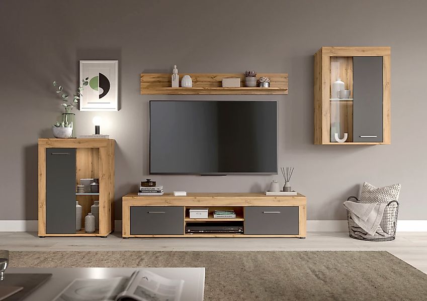INOSIGN Wohnwand "Aosta, 4-tlg., bestehend aus: 2x Vitrine, Lowboard & Wand günstig online kaufen