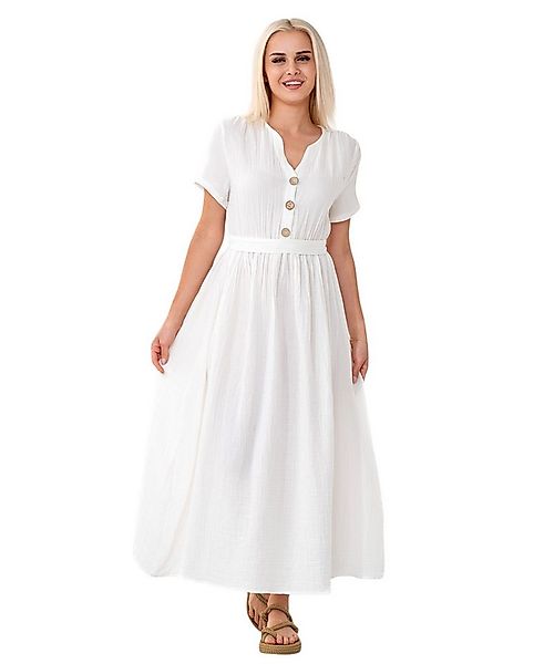 WENOR Sommerkleid Musselin Boho Kleid mit Knopfleiste & Taillenband, Freize günstig online kaufen