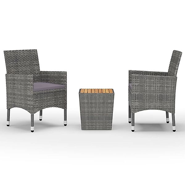 vidaXL 3-Tlg Bistro-Set Poly Rattan und Akazienholz Grau 3058363 günstig online kaufen