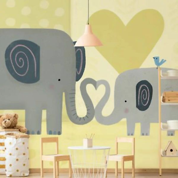 Bilderwelten Kindertapete Mama und ich - Elefanten grau Gr. 336 x 336 günstig online kaufen
