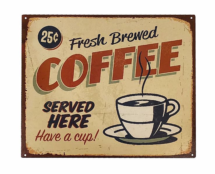 Blechschild Fresh Brewed COFFEE Nostalgie Dekoschild Vintage 20x25cm günstig online kaufen