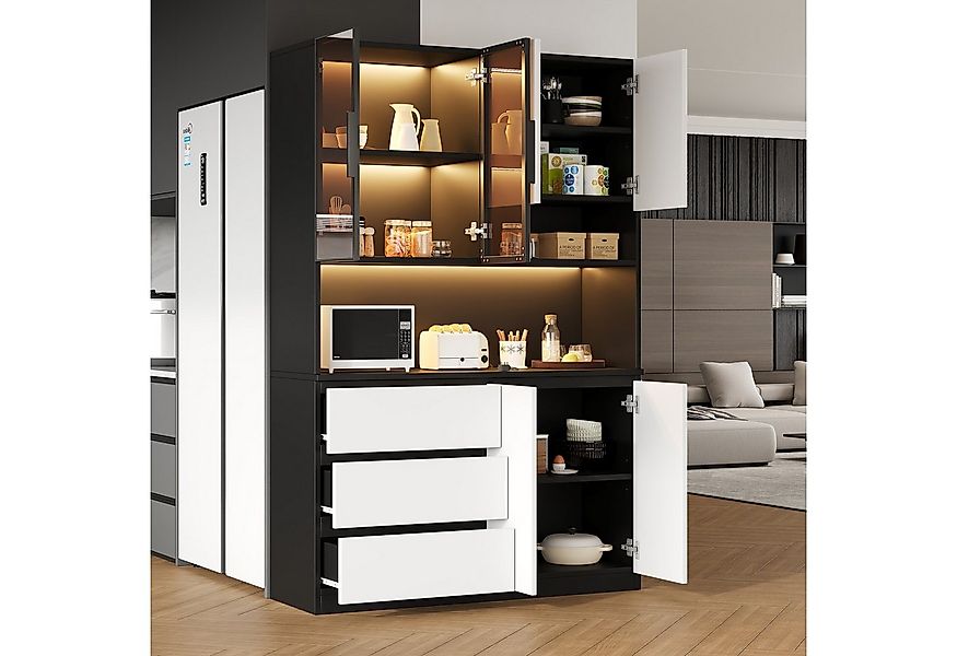 Flieks Küchenbuffet mit LED-Beleuchtung, 3 Schubladen und Glastüren (mit ve günstig online kaufen