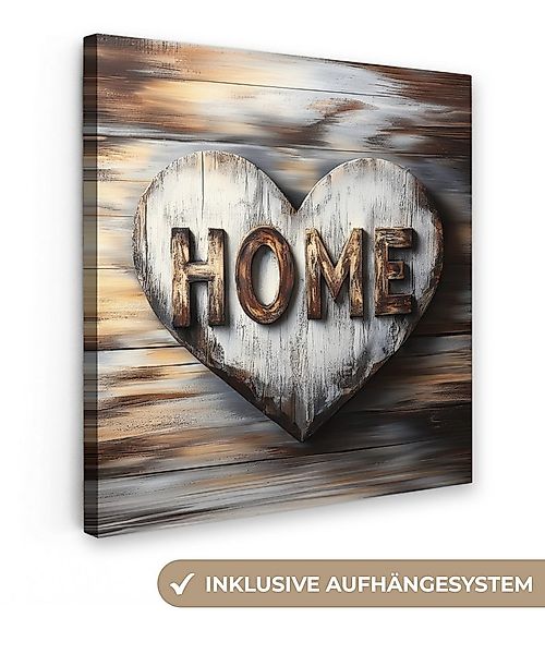 OneMillionCanvasses® Leinwandbild Zuhause - Herz - Holzoptik - Liebe, Fotod günstig online kaufen