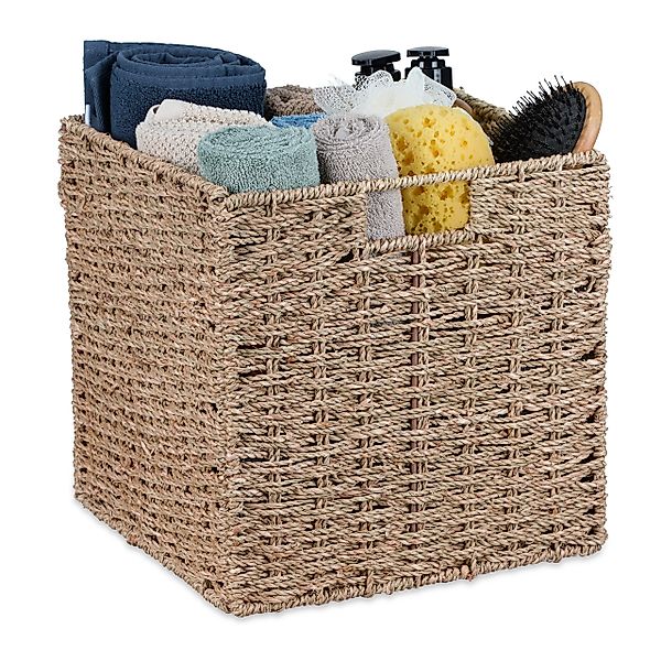 relaxdays Regalkorb Geflochtener Aufbewahrungskorb Seegras günstig online kaufen