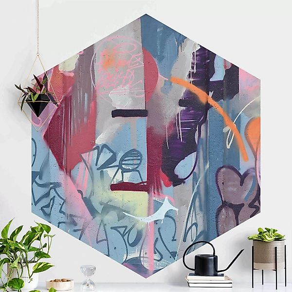 Hexagon Mustertapete selbstklebend Graffiti Wand günstig online kaufen