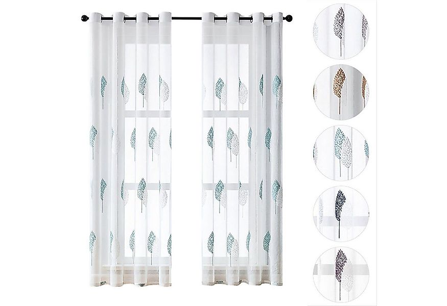 BYSURE Vorhang (2 St), Ösen, transparent, Polyester, Blätter Muster, Sticke günstig online kaufen