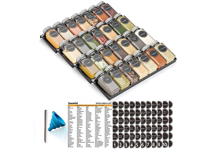 SpaceAid Gewürzregal 4 Etagen Gewürzregal Schubladen, 386 Gewürzetiketten, günstig online kaufen