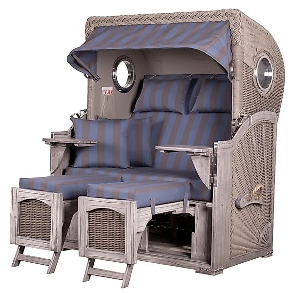 bene,iving Strandkorb Komplettset Ammersee Mahagoni Bullauge washed grey PE günstig online kaufen