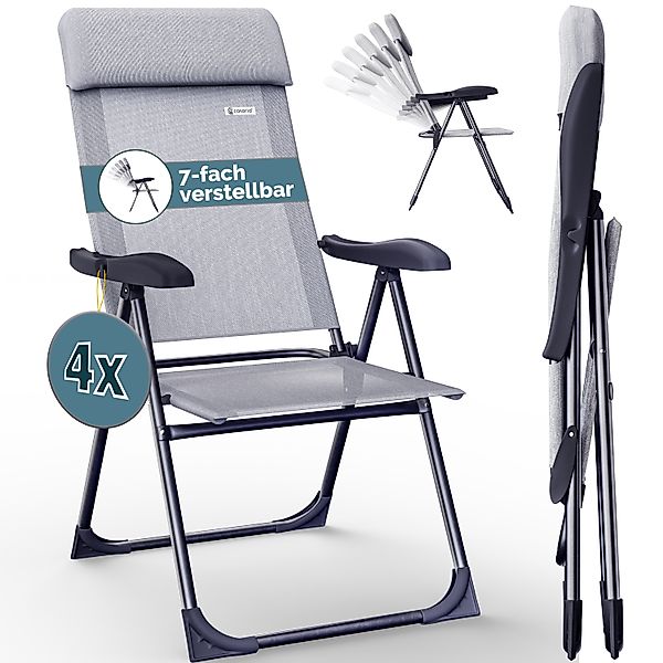 Gartenstuhl klappbar 4er-Set Grau meliert Alu Hochlehner verstellbar günstig online kaufen