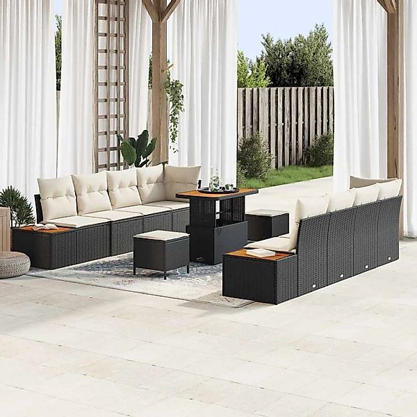 vidaXL Garten-Sofa-Set mit Kissen 11-Tlg Schwarz Poly Rattan 3362890 günstig online kaufen