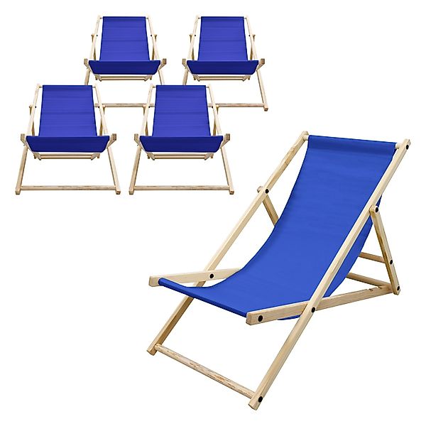 ECD Germany 5Er Set Liegestuhl Klappbar Blau aus Holz 3 Positionen bis 120 günstig online kaufen