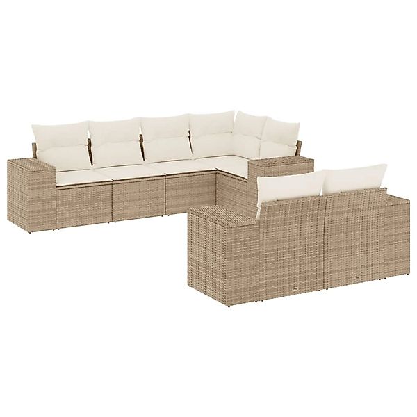 vidaXL 7-Tlg Garten-Sofagarnitur mit Kissen Beige Poly Rattan 3222807 günstig online kaufen
