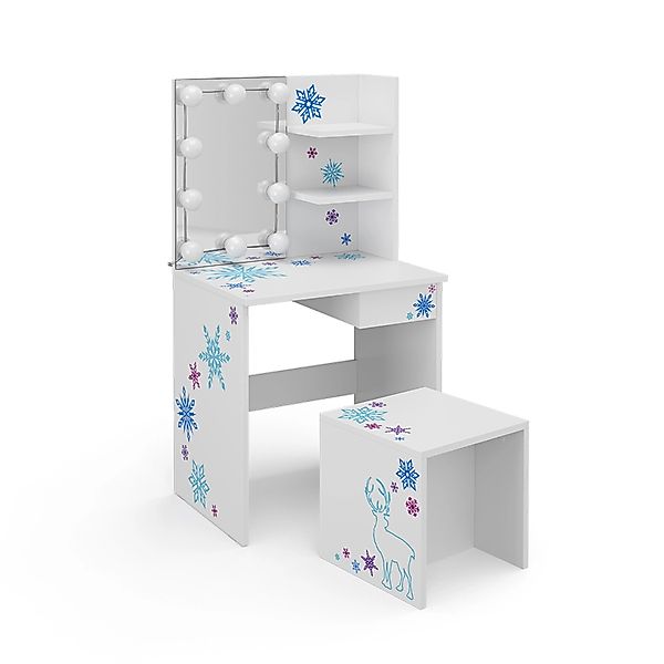Vicco Kinder-Schminktisch Schneeflocke Weiß 54.8 cm mit LED Beleuchtung günstig online kaufen