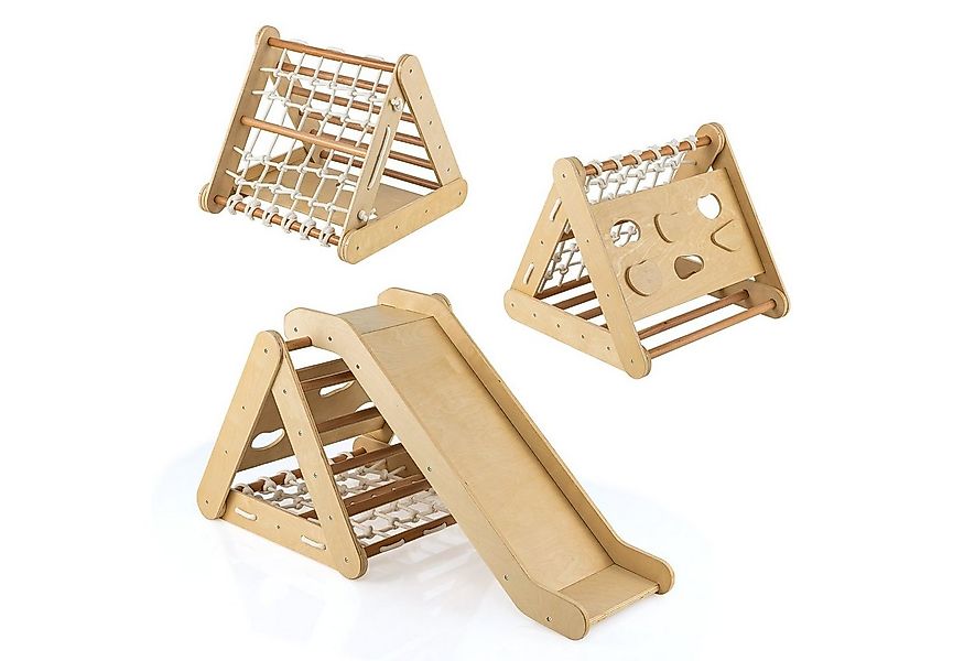 COSTWAY Klettergerüst 4 in 1 Kletterdreieck, mit Rutsche, aus Holz günstig online kaufen