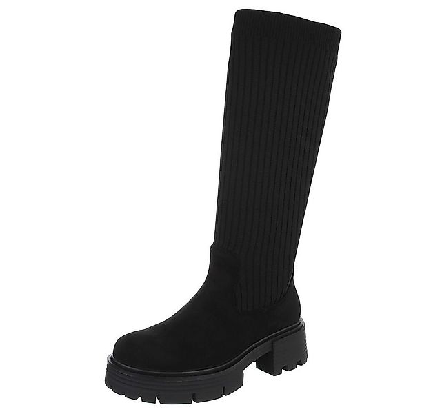 Ital-Design Modische Kniehohe Stiefel mit Rippen-Design für Damen Plateaust günstig online kaufen