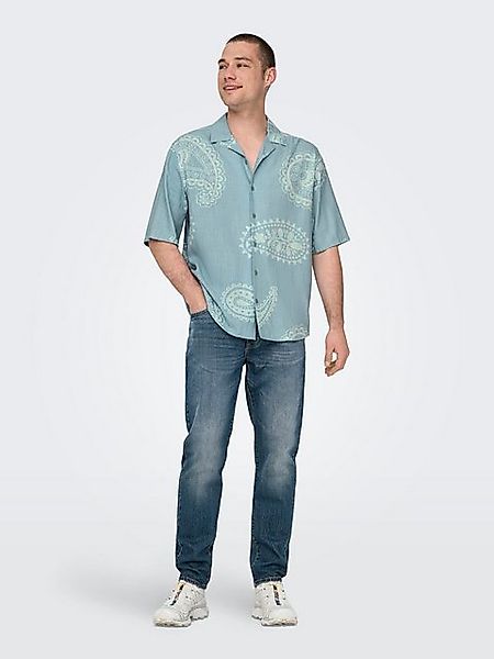 ONLY & SONS Kurzarmhemd Sommer Hemd mit Resort-Kragen 7729 in Türkis günstig online kaufen