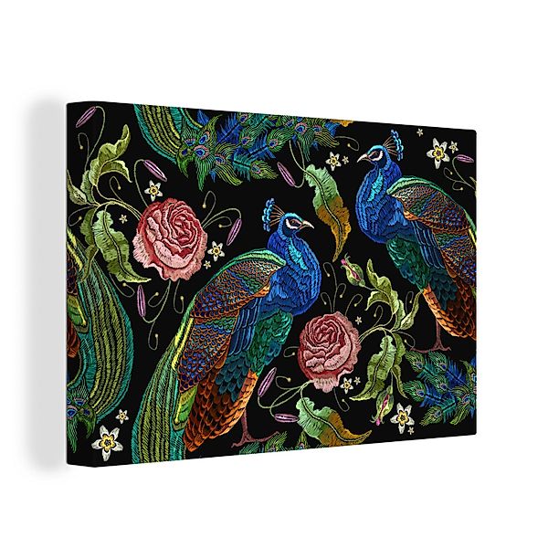 OneMillionCanvasses® Leinwandbild Stickereidruck - Pfau - günstig online kaufen