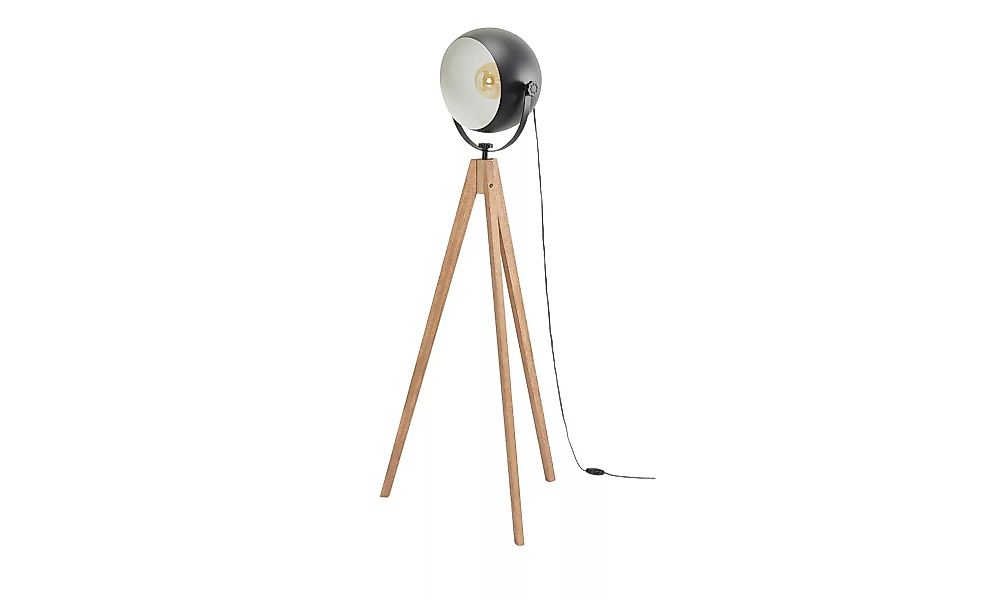 Stehleuchte, 1-flammig, Eiche/ Metall schwarz - holzfarben - 130 cm - Lampe günstig online kaufen