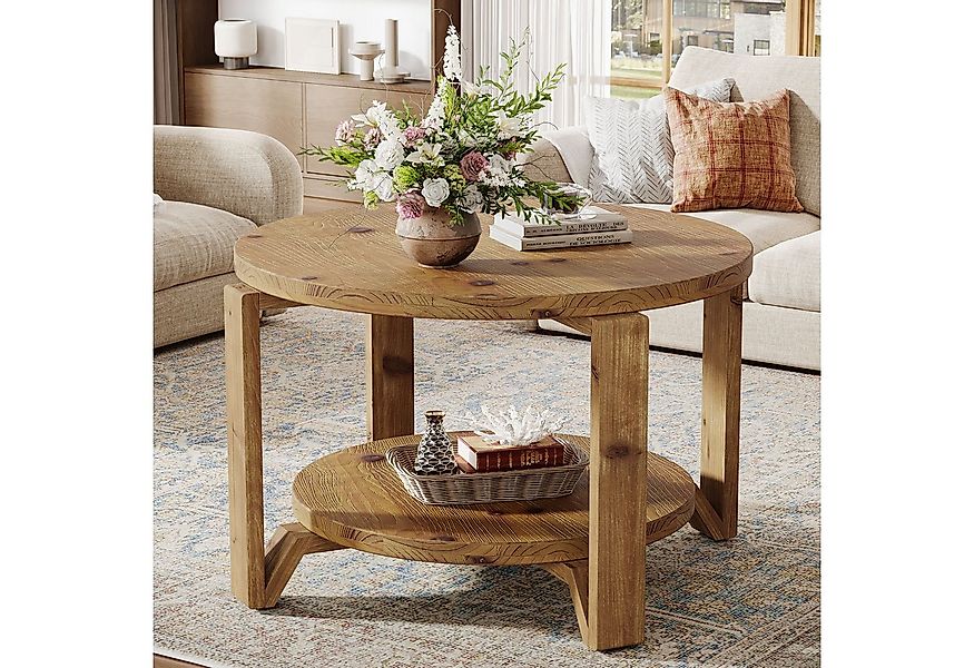 Tribesigns Couchtisch Massivholz Runder Couchtisch, 80 cm Wohnzimmertisch m günstig online kaufen