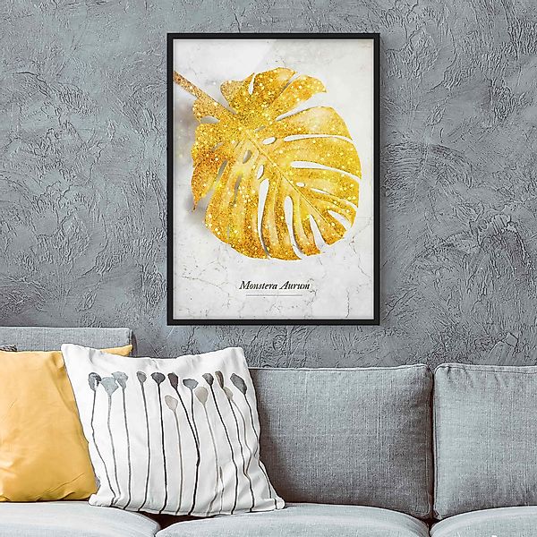 Bild mit Rahmen - Hochformat Gold - Monstera Aurum günstig online kaufen