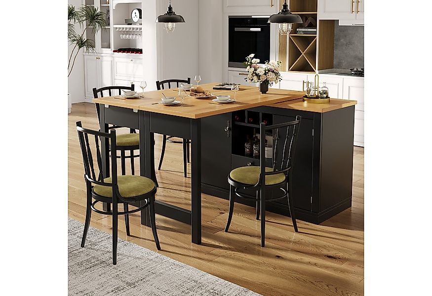 Flieks Kücheninsel mit 360° drehbarer und klappbarer Esstisch, (Holzoptik T günstig online kaufen