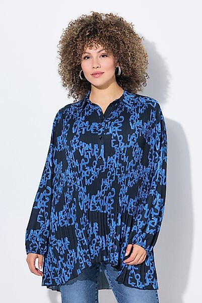 Ulla Popken Longbluse Plissee-Bluse Schriftmuster A-Linie günstig online kaufen