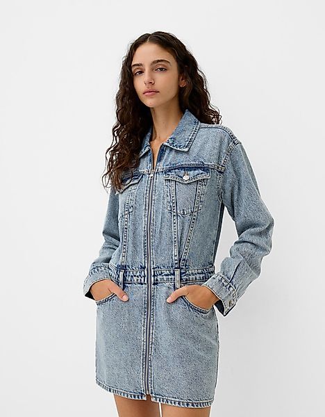 Bershka Minikleid Aus Denim Mit Reißverschluss Damen Xs Ausgewaschenes Blau günstig online kaufen