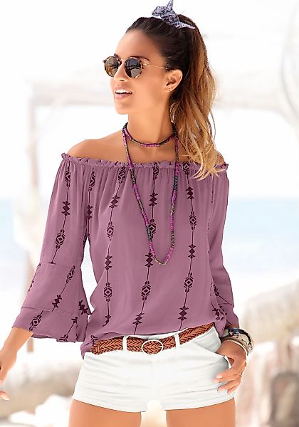 LASCANA Carmenbluse mit Ethnoprint, Damenbluse, schulterfrei, casual günstig online kaufen