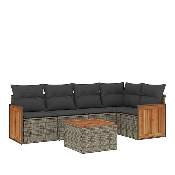 vidaXL 6-Tlg Garten-Sofagarnitur mit Kissen Grau Poly Rattan 3227635 günstig online kaufen
