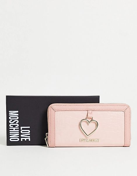 Love Moschino – Brieftasche in Krokoleder-Optik in Blassrosa günstig online kaufen