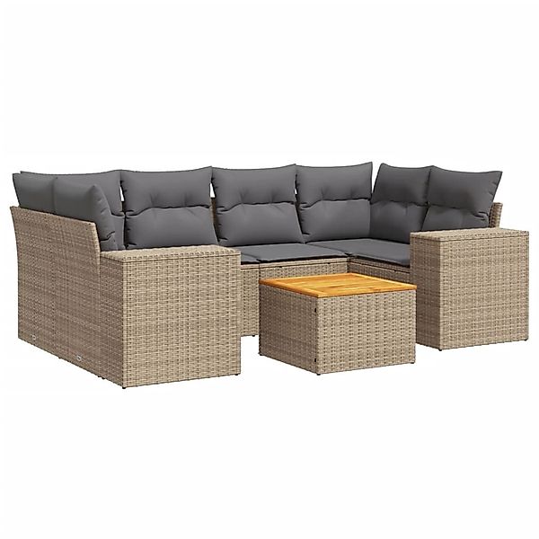 vidaXL 7-Tlg Garten-Sofagarnitur mit Kissen Beige Poly Rattan 3257676 günstig online kaufen