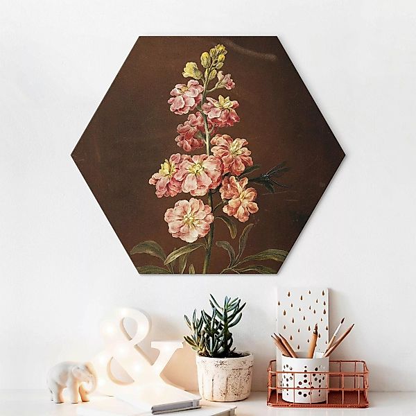 Hexagon-Alu-Dibond Bild Barbara Regina Dietzsch - Eine rosa Garten-Levkkoje günstig online kaufen