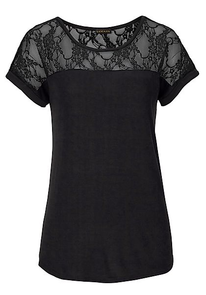 LASCANA Strandshirt, mit Spitzeneinsatz, T-Shirt, Kurzarmshirt, feminin-mod günstig online kaufen