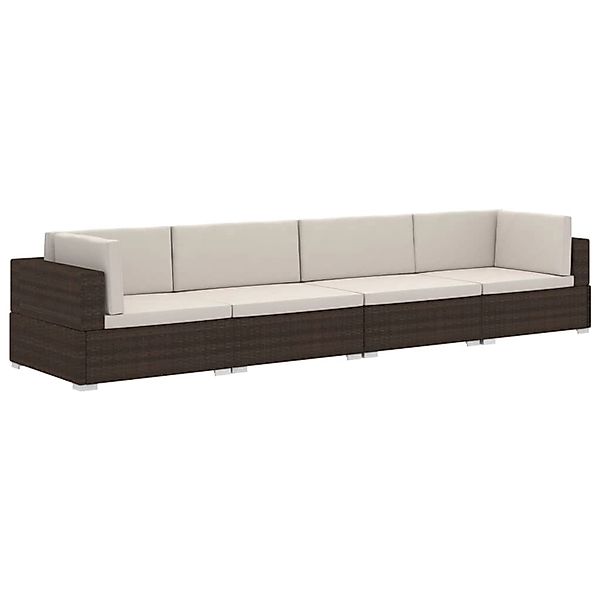 vidaXL 4-Tlg Gartensofa-Set mit Kissen Poly Rattan Braun 313743 günstig online kaufen