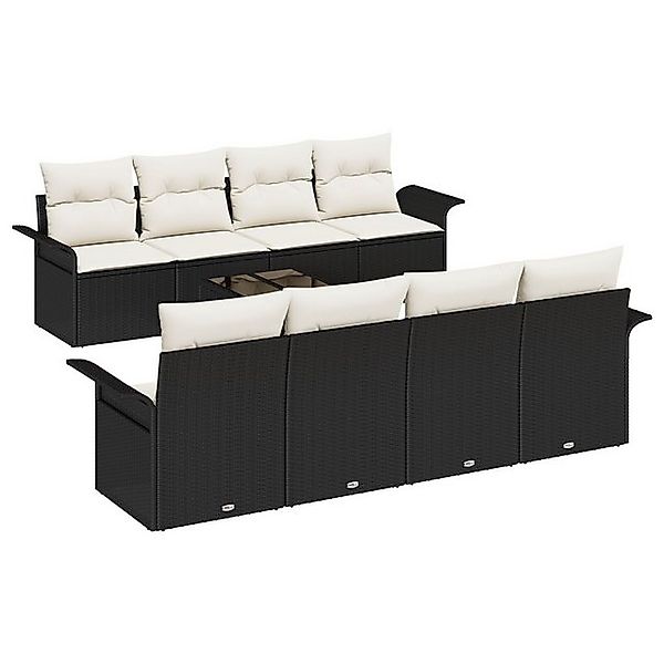 vidaXL Loungesofa 9-Teiliges Garten Sofa Set mit Kissen Schwarzes Poly Ratt günstig online kaufen