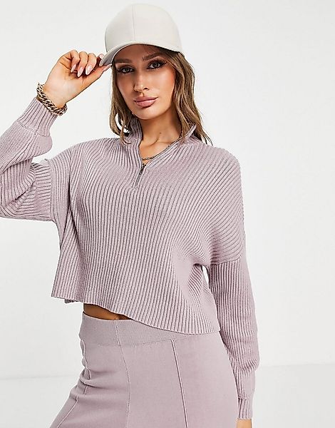 ASOS DESIGN – Hochgeschlossener Pullover in Lila mit Reißverschluss-Detail, günstig online kaufen