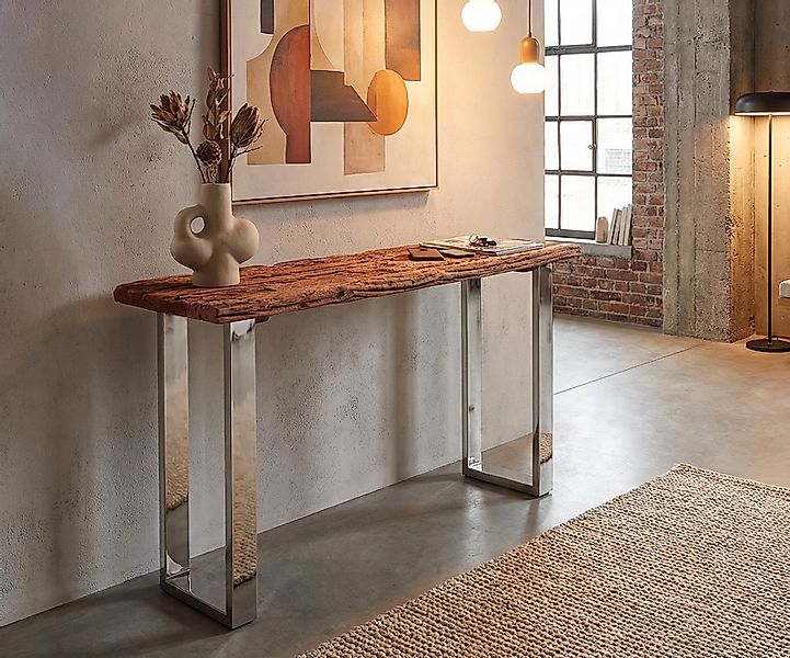 Konsole Gravio 140x40 Altholz Braun Gestell Edelstahl poliert günstig online kaufen