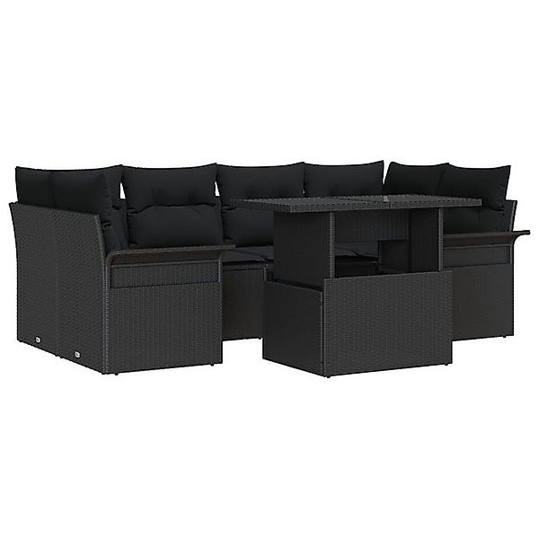 vidaXL Loungesofa 7-tlg. Garten-Sofagarnitur mit Kissen Schwarz Poly Rattan günstig online kaufen