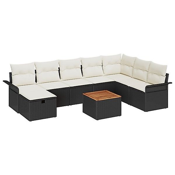 vidaXL Loungesofa 9-teiliges Garten Sofa Set mit Kissen Schwarz Poly Rattan günstig online kaufen