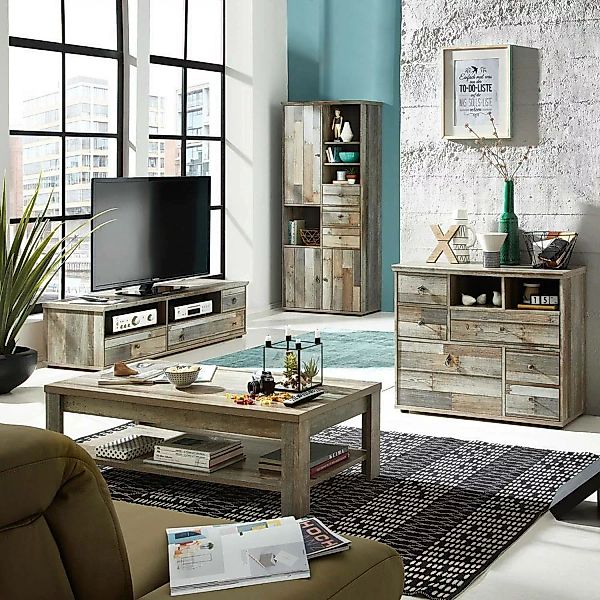 Wohnzimmerset Vintage Driftwood BRANSON-36 Couchtisch TV Lowboard Schrank K günstig online kaufen