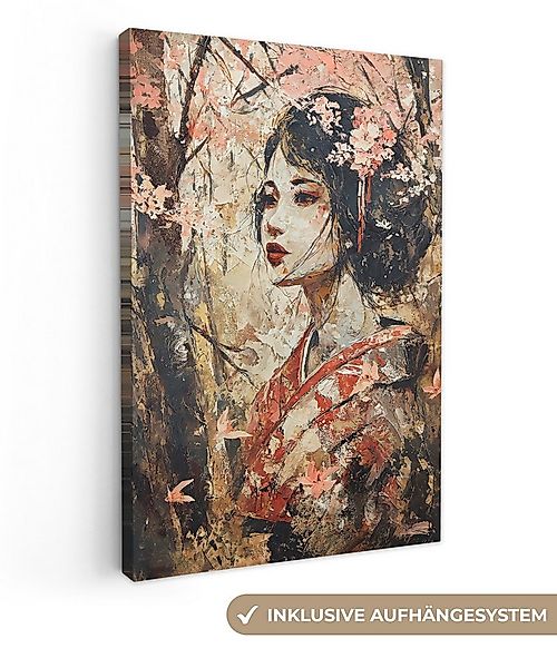 OneMillionCanvasses® Leinwandbild Kimono - Frau - Kirschbäume, Fotodruck (1 günstig online kaufen