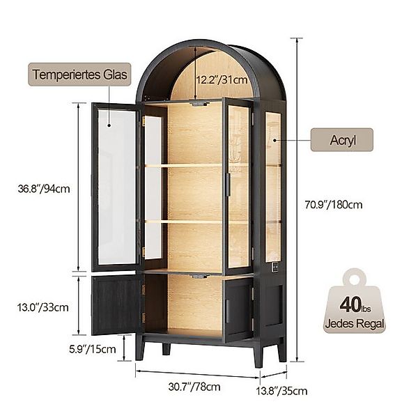 BROTTAR Standvitrine Moderne Glasvitrine mit LED-Beleuchtung mit gewölbtem günstig online kaufen