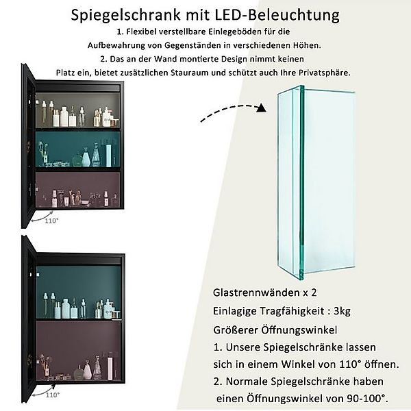 WDWRITTI Spiegelschrank mit beleuchtung 3Lichtmodi Dimmbar Badezimmerspiege günstig online kaufen