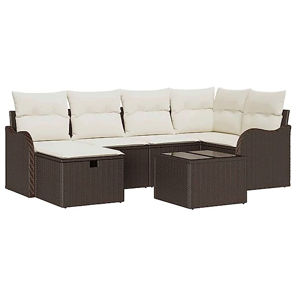 vidaXL Garten-Sofa-Set mit Kissen mit Speicher 7-Tlg Braun Poly Rattan 3360 günstig online kaufen